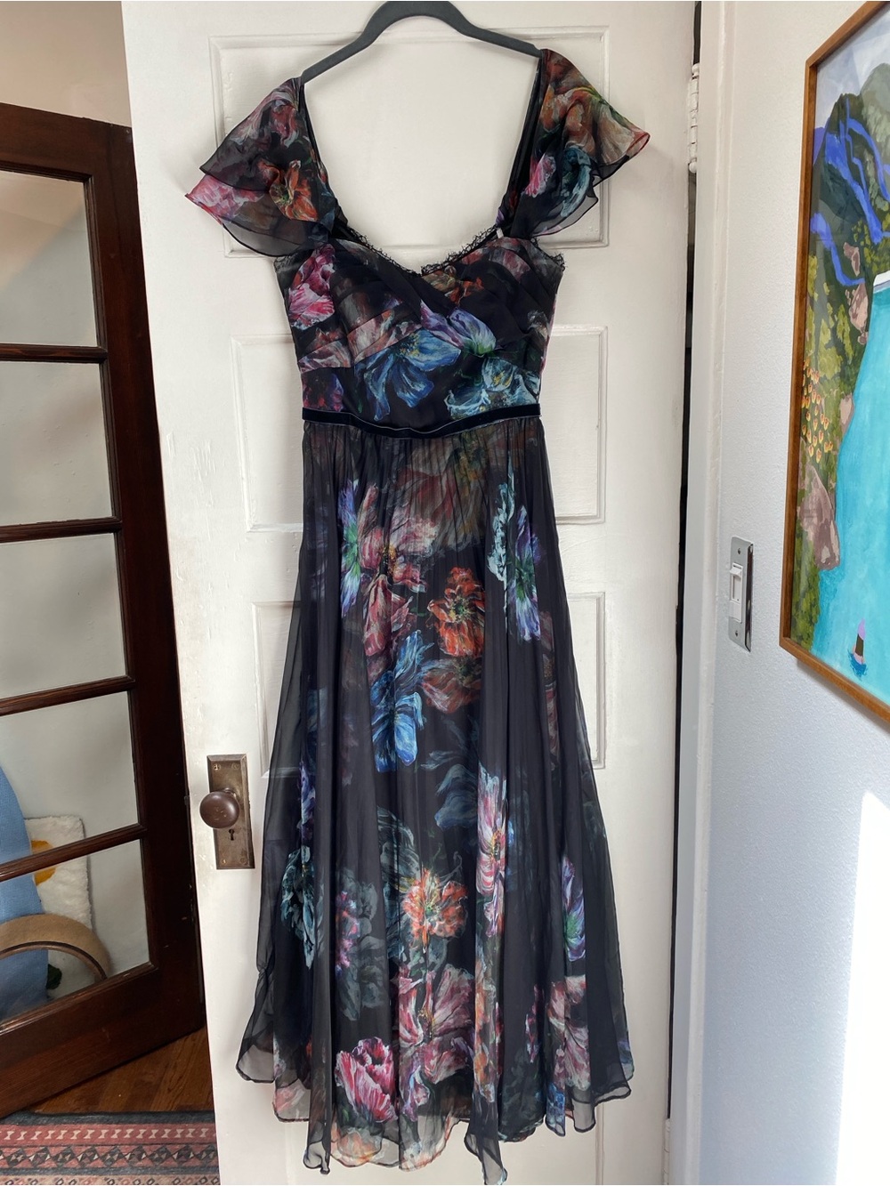 Marchesa Notte Floral Chiffon Maxi Dress - Romantic Evening Style